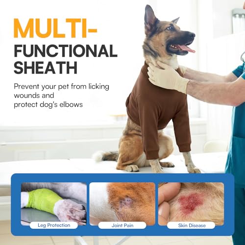 Image of Queenmore Dog Surgery Recovery Sleeve Front Legs, Breathable Dog Recovery Sleeve, Elbow Protector Pet Cone Alternative After Surgery, Brown, M
