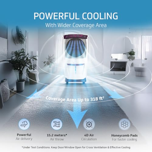 Image of V-Guard Arido D55 H-N Desert Air Cooler for Home | 55 Litre | Powerful Air Delivery | 2 Year Warranty on Motor & Pump | (White & Purple Burry)