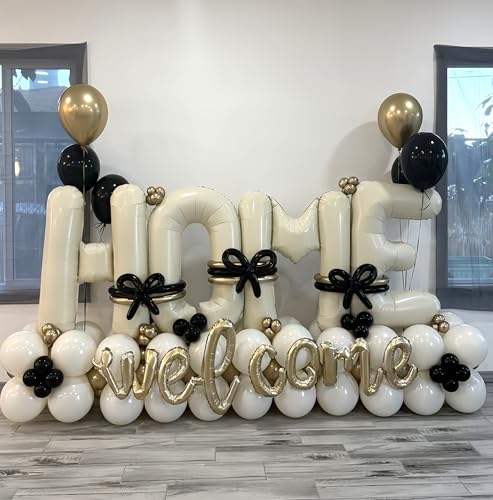 Image of 40 Inch Beige HOME Balloon for Housewarming Party Decorations, Large Cream New Home Welcome Balloon Letter Banner, White Sand Real Estate Balloons Sign for Sweet House Warming Homecoming Party Decor