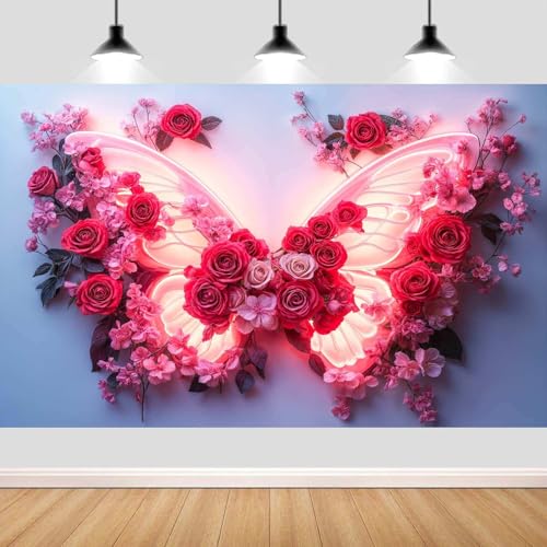 Fondo decorativo floral rojo 10x8 pies para fiestas miniatura 3
