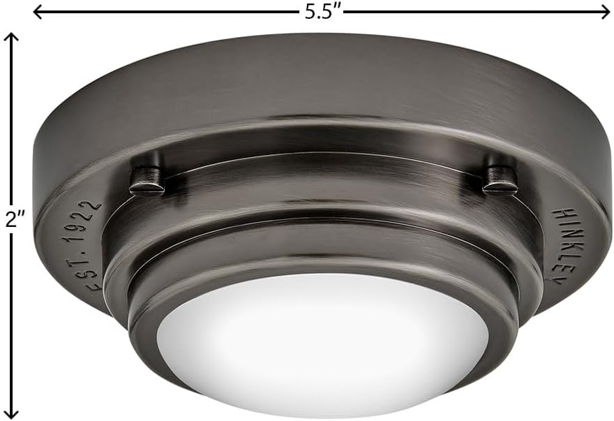 Hinkley Porte Extra Small Flush Mount Ceiling Light or Wall Sconce, Etched Opal Glass Shade, Dual-Mount Design, Integrated LED, ADA Compliant, Black Oxide Finish