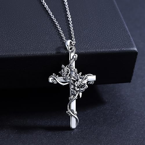 Cross necklace 925 Sterling Silver Rose Crose Pendant Necklace Cross Necklace for Women3