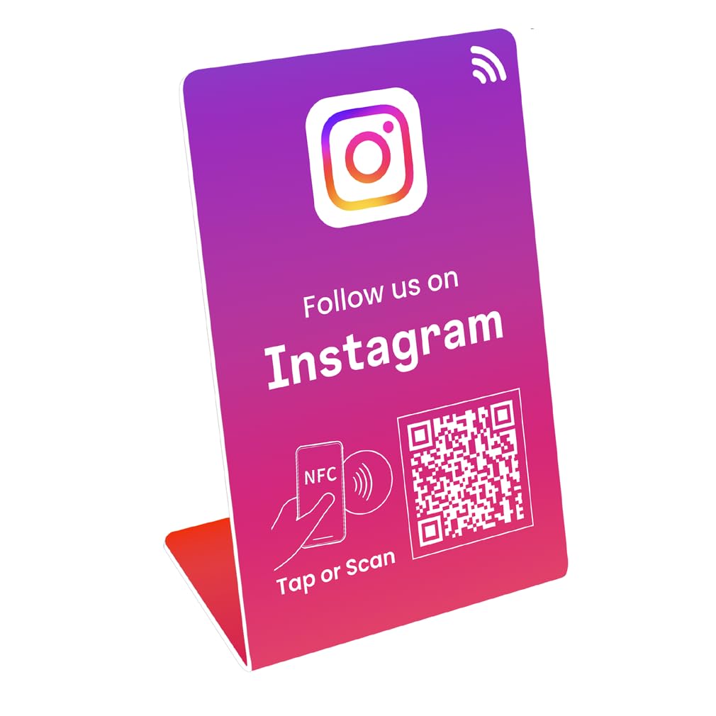 Follow us Stand, QR Code+NFC Tap, for Instagram, get More Follower, Dynamic QR Code, Compatible All Phones, Link can be Changed Anytime (1, Purple)