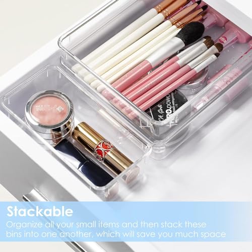 Image of Arto Clear Transparent Acrylic Drawer Organizer Set with Various Size for Bathroom,Bedroom Dresser,Cosmetics Makeup,Kitchen Utensil,Office,Stationery,Drawer Tray Dividers,Vanity Trays (Set of 9)