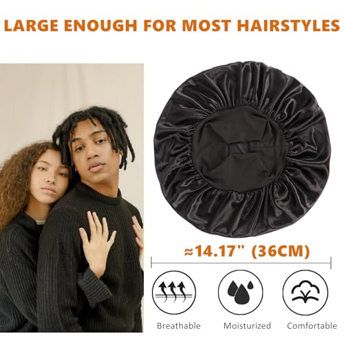 Image of Bonnet for Men,Hair Bonnet for Sleeping,Double Layer Satin Bonnets for Black Women Curly Hair Braids,Reversible Sleep Cap (Large,Black /Black)