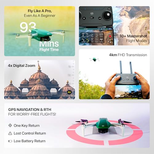 Image of IZI Mini X Nano Fly More Combo 4K Drone with camera UHD 20MP CMOS, 93-min Flight TimeRemote Controlled Drone Camera , 4KM Live Video, GPS, 3-Axis Gimbal, 10+ Flight Modes, 3 x Smart Battery, Fast Tri-Charger, 249g