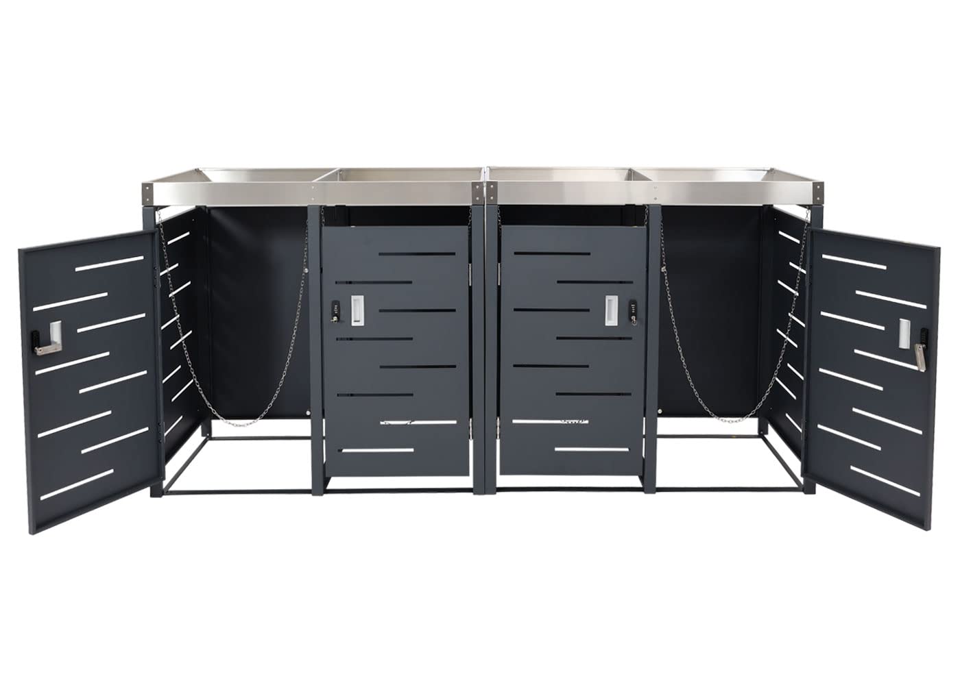 Mendler Juego de 4 cubos de basura HWC-H40b, contenedor de basura, jardinera de acero inoxidable, combi de metal, 78 kg, 101 x 51 x 59 cm, ampliable