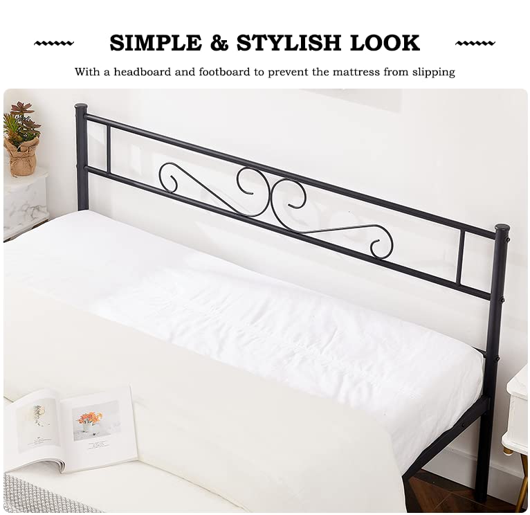 VECELO-Metal-Platform-Bed-Frame-Mattress-Foundation-with-Vintage-Headboard-Footboard-No-Box-Spring-Needed-Easy-Assembly-Queen-Black