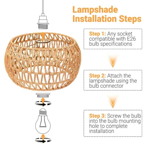 Image of Hanging Light Lamp Shades Boho Rattan Lamp Shades, Woven LampShades for Floor Lamps Rattan Pendant Lights Boho Lamp Ceiling Light, Table Lamps, Plug in Pendant Light