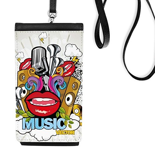 Sac pour téléphone faux cuir noir motif graffiti nuage musique art