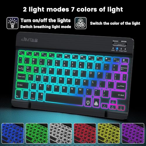 Image of JIMTAB Ultra-Slim Bluetooth Keyboard Portable Mini Wireless Keyboard Rechargeable for Apple iPad iPhone Samsung Tablet Phone Smartphone iOS Android Windows (10 inch Backlit)