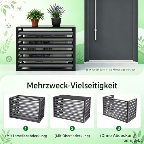 Schutzgitter für Klimaanlage Außengerät mit Dach, elektrostatische Pulverbeschichtung, feuerfest und korrosionsbeständig, keine Beeinträchtigung der Lüftung für 1.5PS(Braun, 100×50×70cm)-6