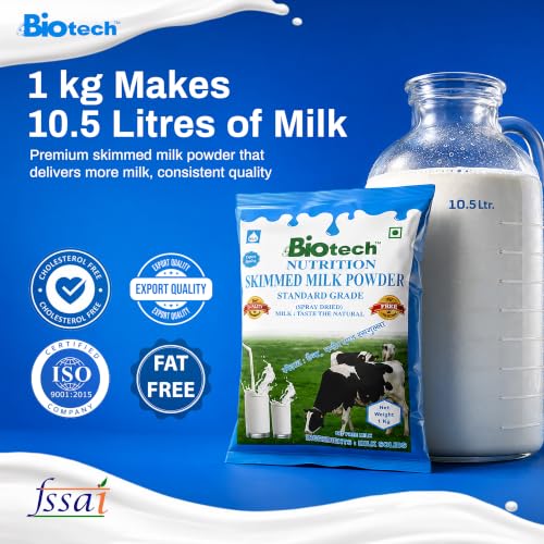 Image of Biotech Nutrition Skimmed Milk Powder Dairy Beverage Tea Coffee Cooking Bakery Ingredient Mix | 1 kg