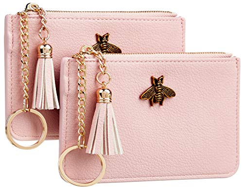 2 Pack Women Coin Purse Change Wallet Coin Pouch Card Holder Clutch with Key Chain Ring Tassel Zip by Gostwo(Pebble Pink Light)