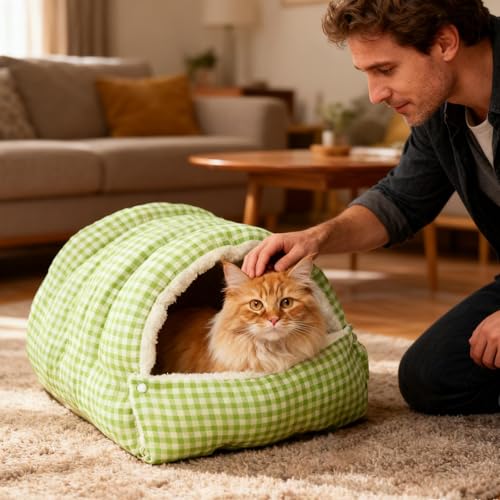 Katzenhöhle- weicher Schlafsack aus Fleece mit abnehmbarer Matte | warm und bequem | Katzenhaus, rutschfest und waschbar, für Wohnzimmer, Hof oder Balkon-2