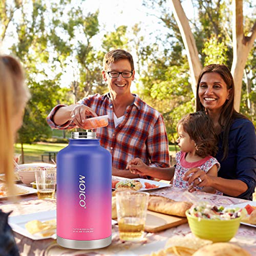 64 oz Stainless Steel Water Bottle, MOICO Double Wall Vacuum Insulated Water Bottle, Keeps Cold 24 Hours & Hot 12 Hours, BPA Free Leak Proof Wide Mouth with Travel Bag - Blue Pink