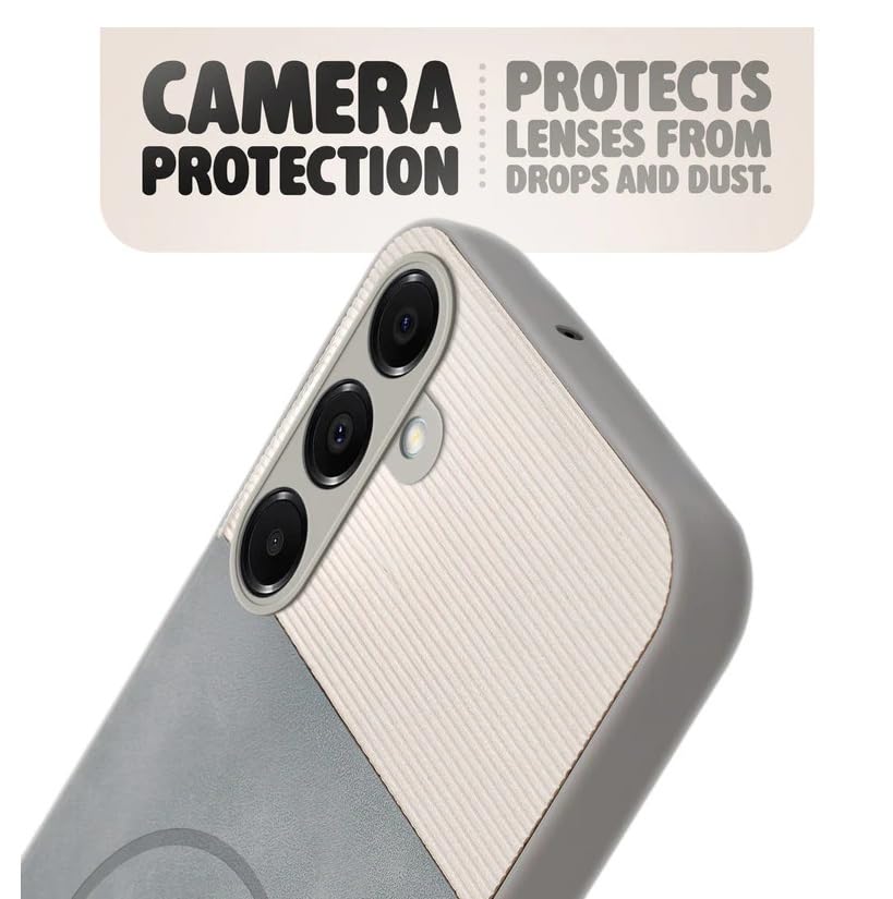 Image of Bintage CASE Mac Safe Design Hard Light Weight Back Case | Soft Border Camera Protect | Dual PU Leather Finish Back Cover Compatible for Samsung Galaxy A16 5G - White & Grey