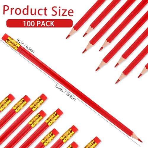 100 packs lápices de color rojo 2 HB con borrador miniatura 2