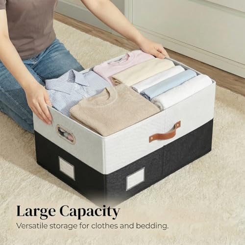 Image of PRANDOM Storage Bins with Lids [3-Pack] Linen Fabric Foldable Storage Boxes Organizer Containers Baskets Cube with Cover for Bedroom Closet Office Grey&Black (23.4X15.9X11.4)