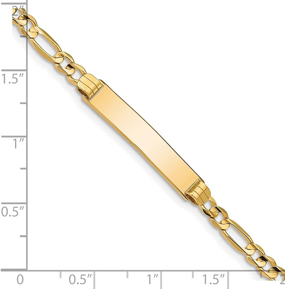 Engravable Personalized Custom 14K Yellow Gold Figaro ID Bracelet For Men or Women Length 8 inches Width 4.8 mm