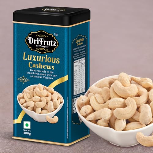 Image of DRIFRUTZ Luxurious Cashew W210 | 400g (400g X 1) Tin Pack | Whole Cashew Kernels | Meant for Curated Gifting, Specialty Cuisine, Dry Fruit Assortments, and Formal Presentation