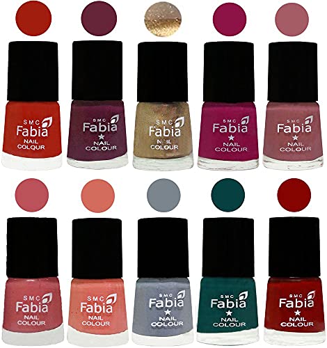 Image of SMC Fabia ALL IN ONE (PACK OF 10), Long Lasting Glossy Nail Polish, 6 ml Each, All Vibrant Colours,01851