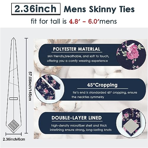 Image of Mantieqingway Floral Ties for Men Skinny Cotton Tie Flower Necktie