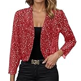 Coprispalle Donna Bolero Corto Elegante a Maniche Lunghe Cardigan con Paillettes Aperto sul Davanti Giacca