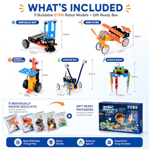 STEM Kits for Kids Ages 6-12, 5-in-1 Robot Building Science Kit for Boys Girls, DIY Robotics Engineering Projects, Educational STEM Toys, Birthday for Kids Age 6 7 8 9 10 11 12 - Image 4