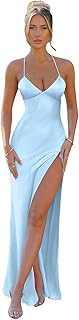 Women's Spaghetti Straps Satin Bridesmaid Dresses with Slit Mermaid Backless Formal Evening Prom Ball Gowns 2025 - Buy now