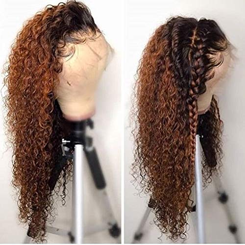 360 Yokada Hair Lace Front Wigs Kinky Curly Hair Glueless Full Lace Human Hair Wig Ombre Brown Color for Black Women (18inch, 360 wig)