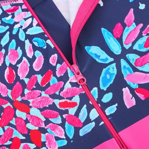 Image of TFJH E 1PCS Girls Short Sleeve Swimsuits UV 50+ Bathing Suits Sunsuits Zipper 2-14Y