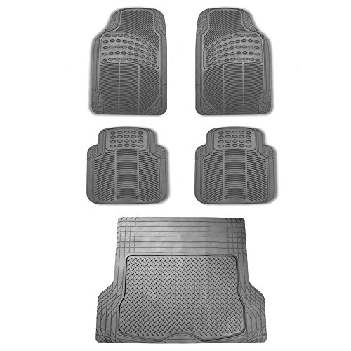 FH Group Trimmable Non-Slip Rubber Floor Mats Full Set - Universal Fit for Cars Trucks and SUVs (Gray) F11305 + F16400