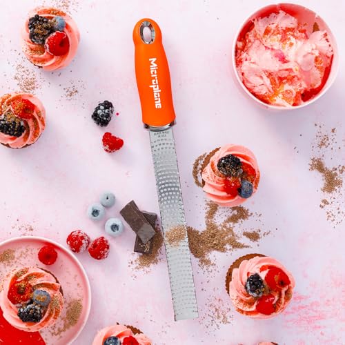 Image of Microplane Premium Classic Zester Grater in Sunset Orange - Vibrant Color | Lemon Zester tool, Cheese & Vegetable Grater | For Citrus, Parmesan Cheese, Garlic, Ginger | Fine Stainless Steel Blade