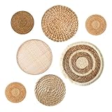 ALYBSOO Boho Wall Basket Decor set of 7, Woven Seagrass Wicker Rattan Flat Baskets Wall Hanging Decor, Handmade African Round Wall Baskets Decor, for Living Rooms, Bedrooms