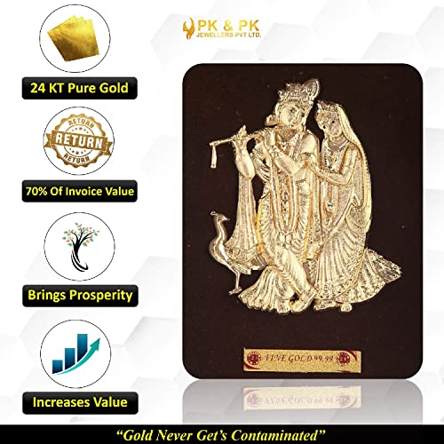 Image of Pk & Pk Jewellers Lord Radha Krishna with Peacock Photo Frame | 24KT Pure Gold | Solid Carving Collection | Extra Mini (For Premium Gift, Temple, Home Decor, Wall Decoration)