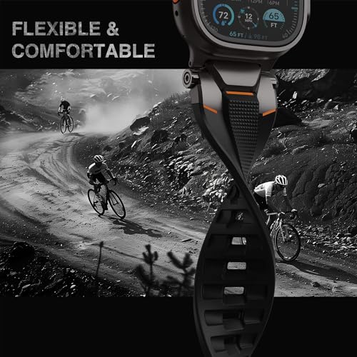 Image of ULTIMAL Rugged Band for Apple Watch Ultra 3 /2 /1 49mm, Series 11 /10 /9 /8 /7 /6 /5 /4 SE 46mm /45mm /44mm, Waterproof, Soft TPU Strap with Stainless Steel Buckle & Connectors, Sweat-Resistant, Easy to Clean, Fits 155-225mm Wrist (Black /Black)