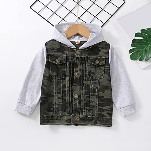 Hooded Camouflage Denim Jacket For Boys Girls Button Long Sleeve Coat Windproof Color Block Outerwear With Pocket2