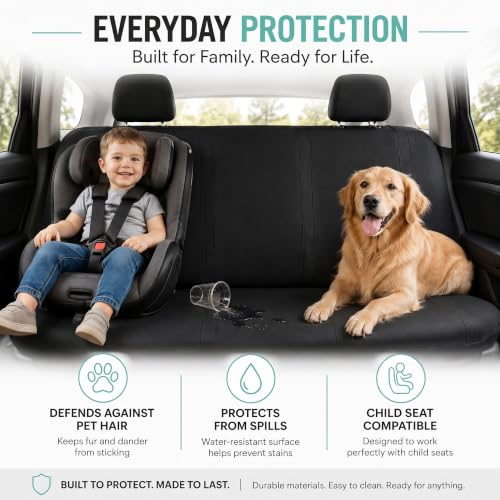 Image of FH Group Car Seat Covers Rear Set Cloth - Car Seat Covers with Removable Headrest,Universal Fit,Automotive SeatCovers,Washable Car SeatCover for SUV,Sedan,Van Black