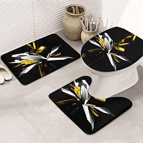 Abstraktes Schwarz / Weiß / Gelb Druck Teppich Pads Badematte Badteppich Set 3-teilig + Konturteppich + Toilettendeckelbezug
