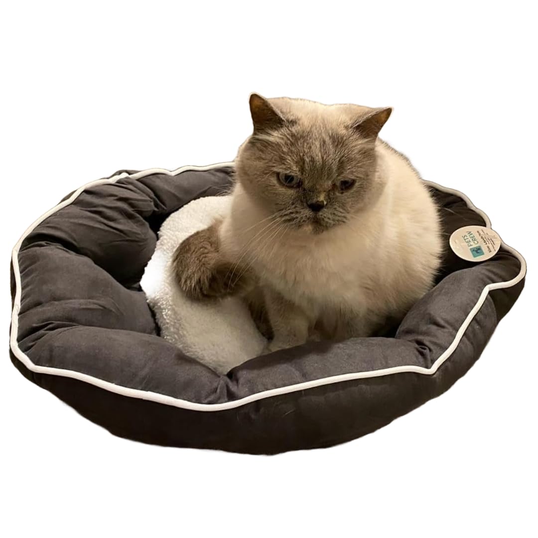 PETS CREW Small Pet Bed - Quality Comfy Cushions for Dogs and Cats (Gray) 48 L x 48 W x 21 H CM