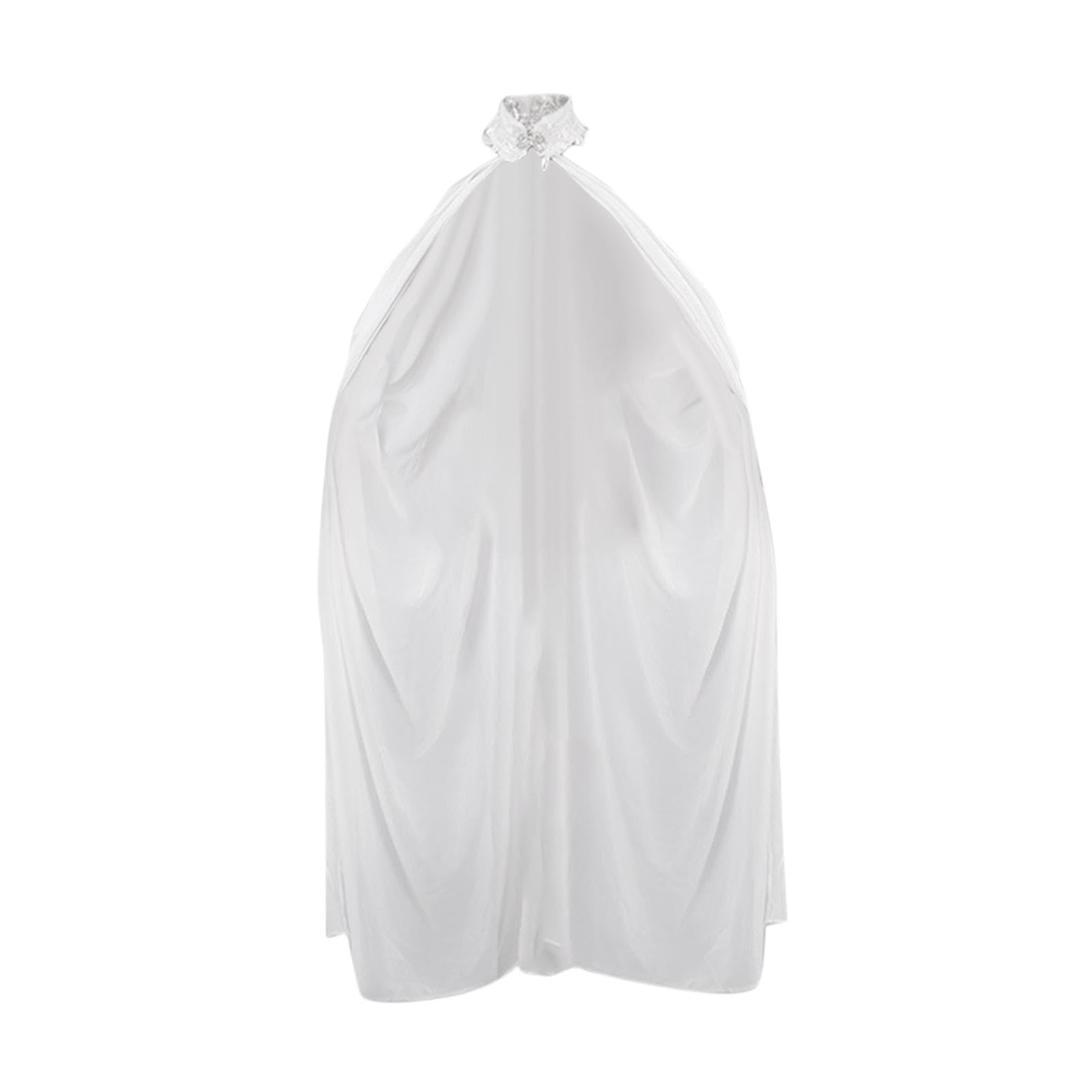 ZOOMELLA Women Chiffon Neck Cloak Cape without Hood Durable Elegant for Evening Party White|Clothing, Shoes & Accessories |Capes, Coats & Cloaks-image-4
