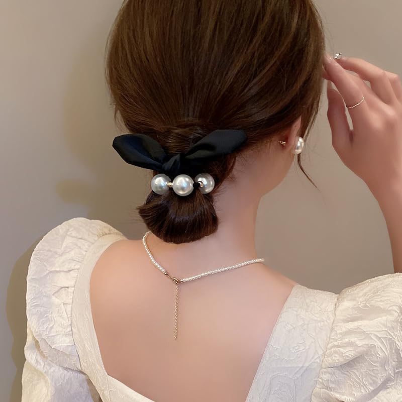 4 piezas de cordón de pelo con lazo de perla, de alta elasticidad, duradero, accesorios para la cabeza, banda para el cabello, accesorios para el