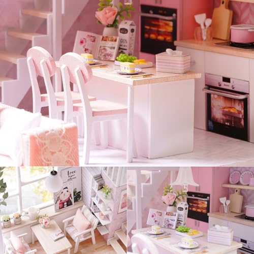 Image of TuKIIE DIY Miniature Dollhouse Kit with Furniture, 1:24 Scale Creative Room Mini Wooden Doll House Accessories Plus Dust Proof & Music Movement for Kids Teens Adults(Tranquil Life)