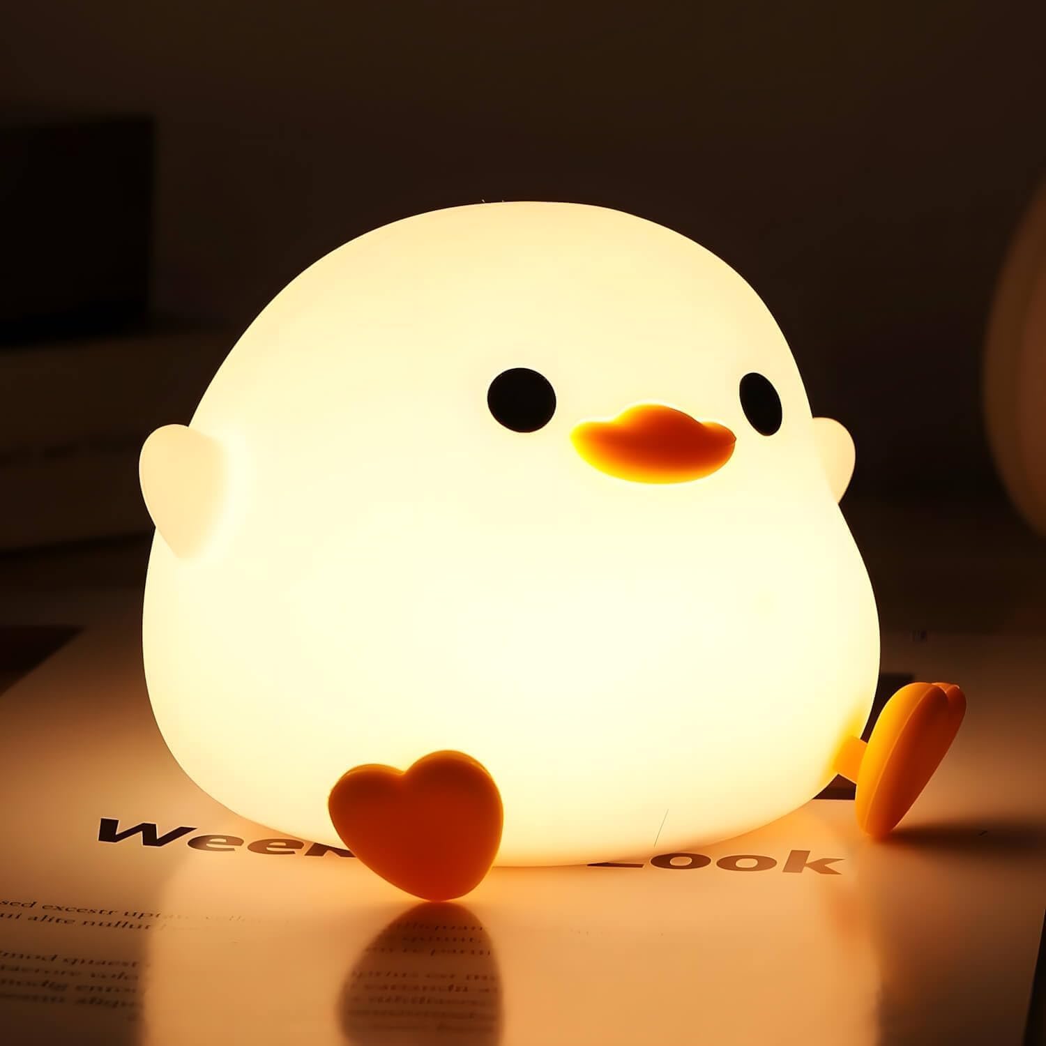 Duck Night Light for Kids, Rechargeable Dimmable Nightlight, Silicone LED Lamp With Timer & Touch Control for Bedrooms, Living Room, Nursery - Cute Room Decor Gift