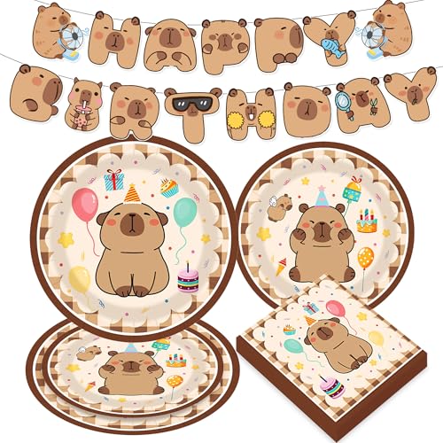 Décoration de fête Capybara avec kit vaisselle anniversaire pour 10 personnes JeVenis