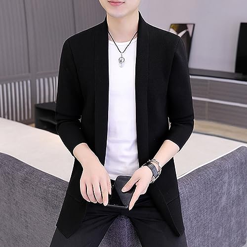 Mens Open Front Long Cardigan Winter Long Sleeve Draped Sweater Casual Cable Knit Ribbed Sweaters With Pockets3