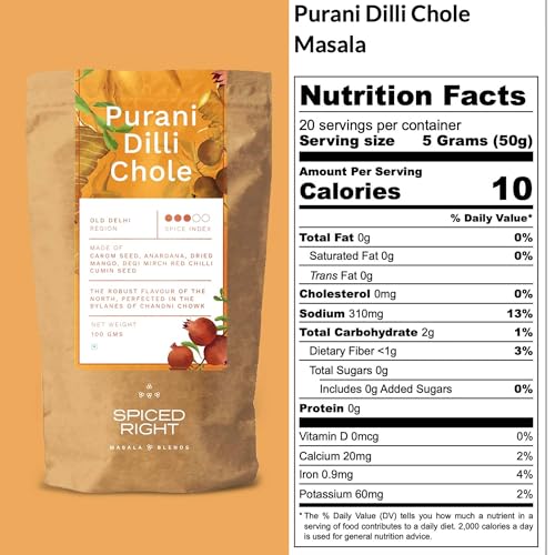 Image of Spiced Right Purani Dilli Chole Masala | Chana Masala Powder 100g | Authentic Punjabi Amritsari Pindi Style Masala for Chickpeas, Choley Bhature | No Onion Garlic | Traditional Indian Spice Blend