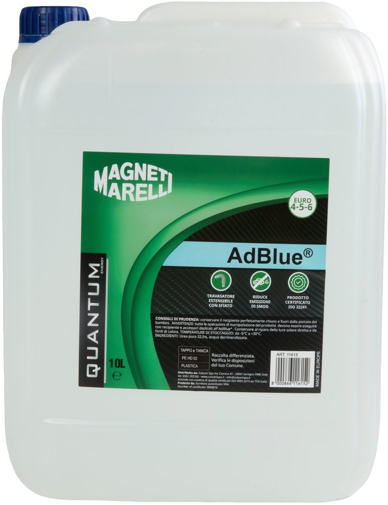 Quantum Energy Magneti Marelli AdBlue 10 LT – Additivo Diesel con Bocchettone Flessibile, Certificato ISO 22241, Compatibile con Veicoli Euro 4, 5 e 6, Riduce Emissioni NOx