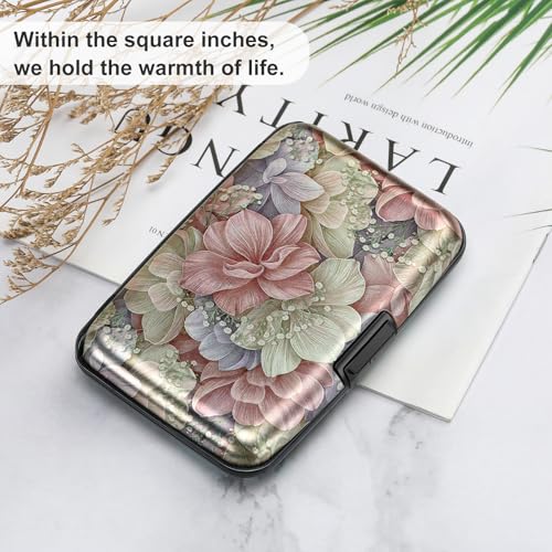 Image of ELFISH Mini RFID Aluminum Wallet Credit Cards Holder Business Card Case Metal ID Case for Men Women, Happy Flower, 4.33 x 2.95 x 0.73 inches, Rfid Wallet